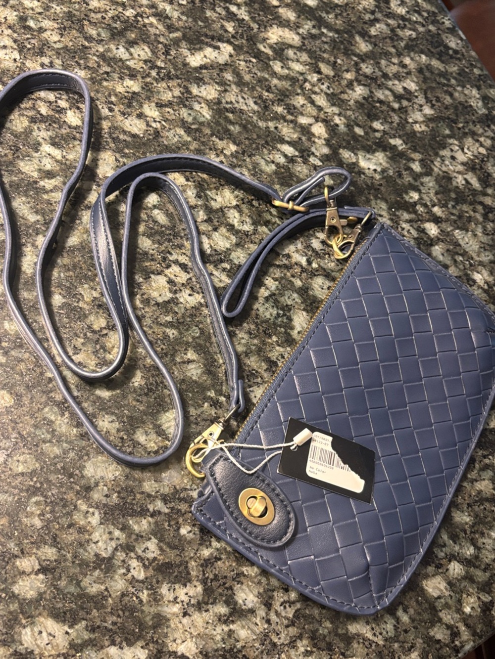 Joy Susan Woven Crossbody Bag in Dark Blue with Gold Hardware